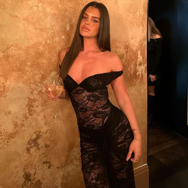 Seamless Ring-shoulder Backless Jumpsuit And Maxi Dress Set For Women