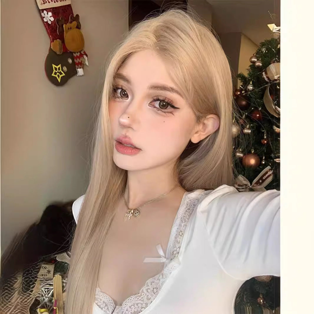 Full Hair Type Women's Long Straight Hair Gray Gold Wig