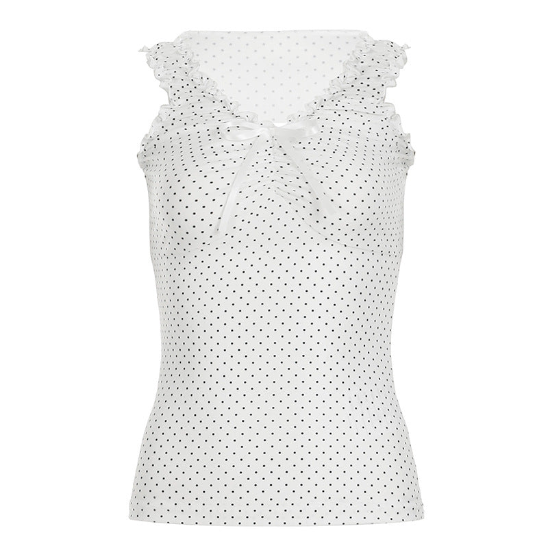 Womens Fashionable Casual Polka-Dot Wide-Shoulder Top