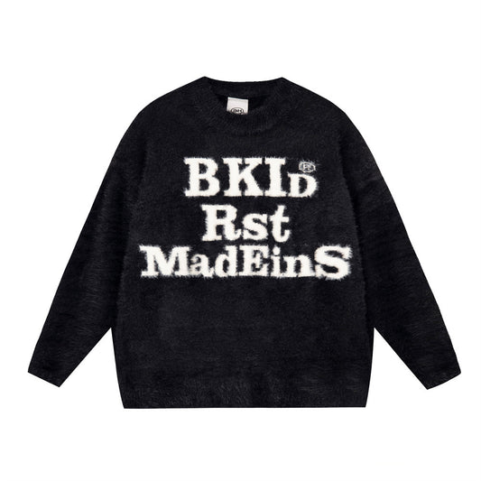 Street Letters Jacquard Round Neck Sweater