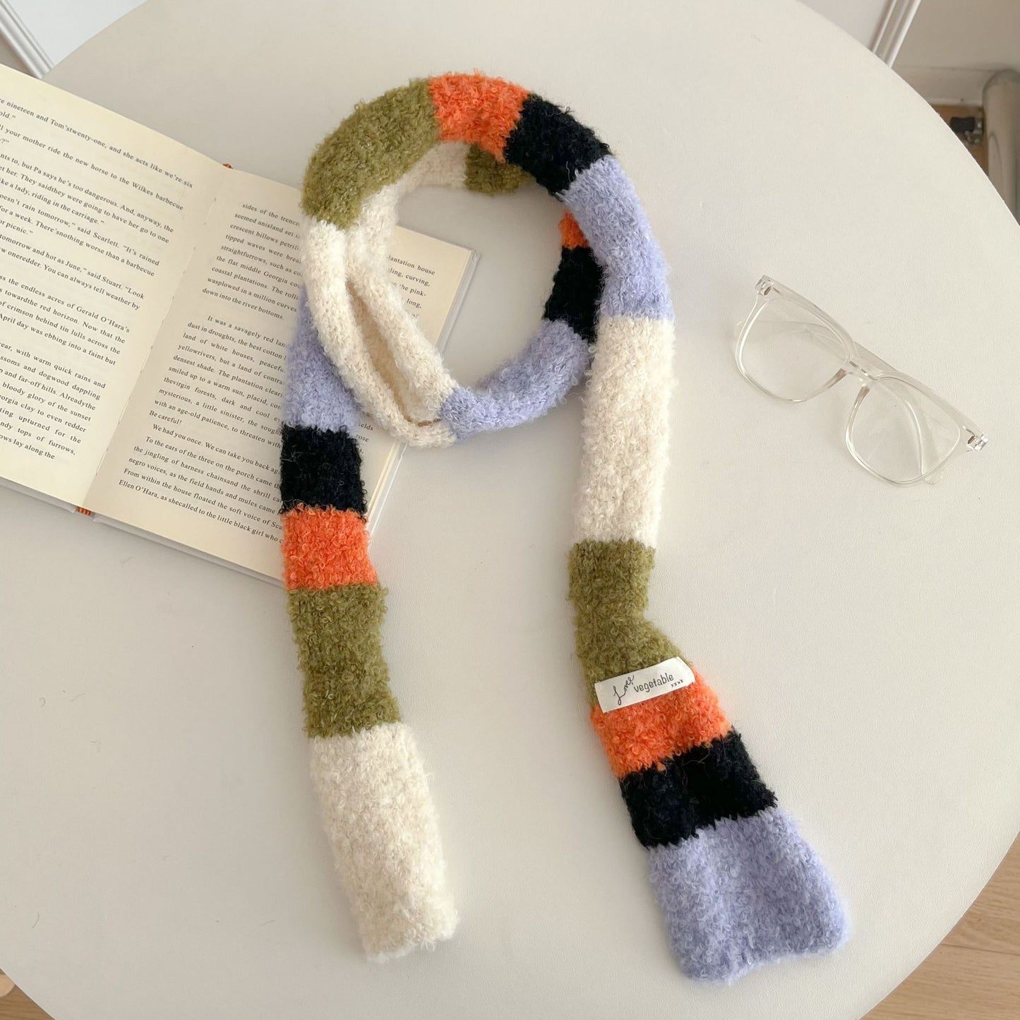 Versatile Narrow Rainbow-colored Retro Slim Long Scarf With A Chic Knitted Design