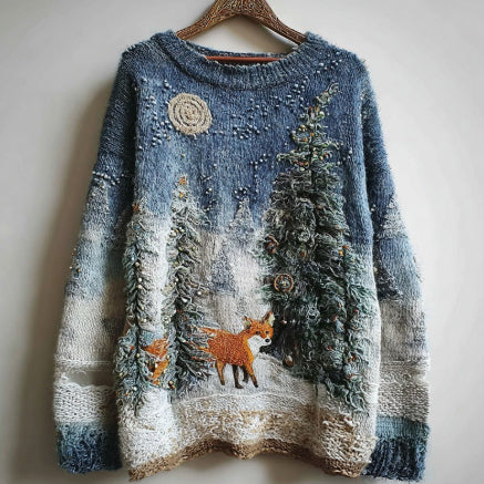 Womens Retro Casual Loose Animal-Print Faux Sweater Top