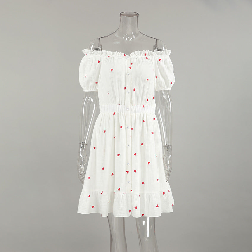 Off-shoulder Hjerteprint Blomstret Cardigan Med Flæsekant Ren Bomuld Loungewear Natkjole Til Kvinder