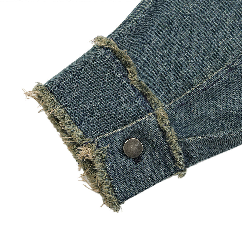 Guochao High Street Contrast Color Monkey Wash Denim Jacket