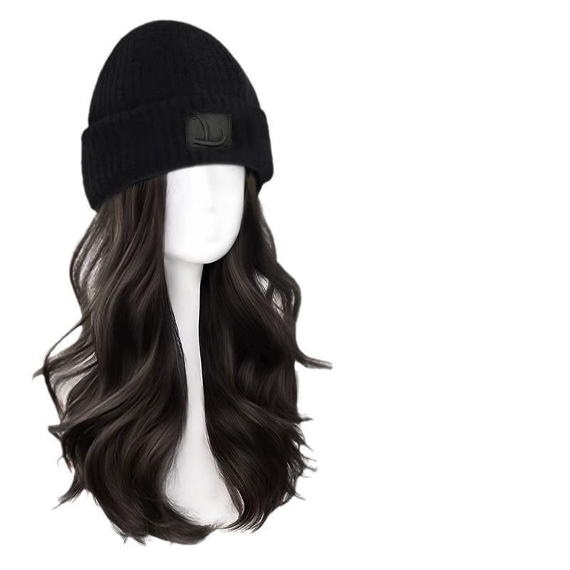 Hat Women's Big Head Small Integrated Fashion Big Wave Full-head Wig