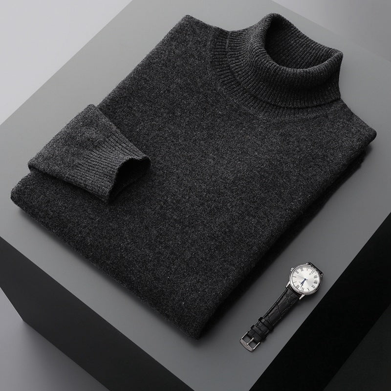 Pure Wool Sweater Men's High Collar Loose Thickened
