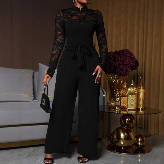Women's Fashionable And Elegant Lace-Patchwork Jumpsuit