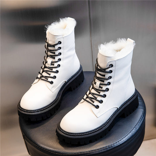 Real Wool Martin Boots Autumn And Winter New Leather Thick Heel