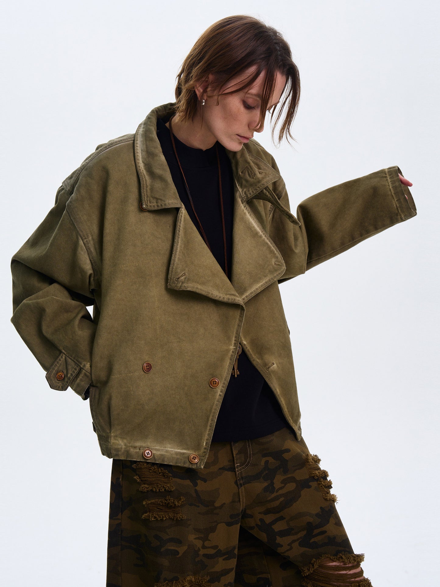 American Style Washed And Distressed Silhouette Jacket