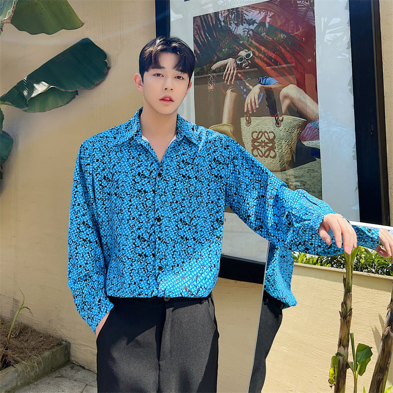 Ins Wind Net Red Dazzling Color Printing Long-sleeved Casual Shirt Men