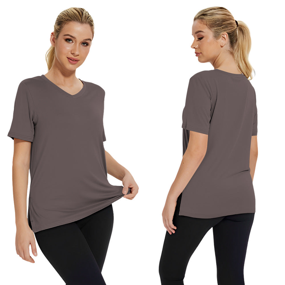 Summer New Solid Color Women's Short Sleeve Loose Split Top
