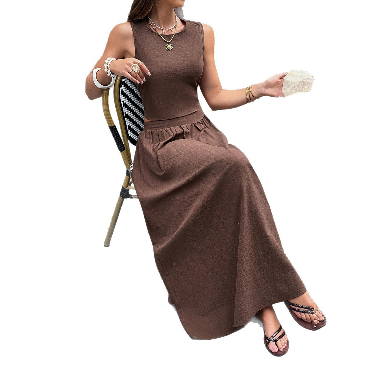 Womens Sleeveless Backless Top And Skirt Set