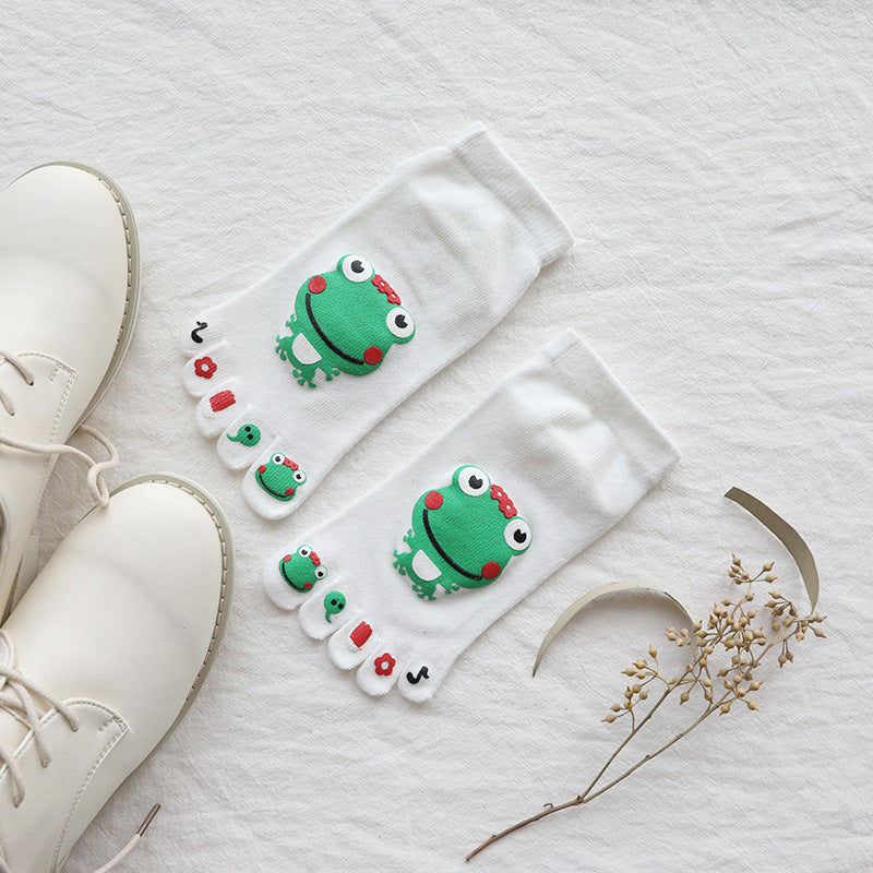 Cotton Spring And Autumn Frog Cartoon Big Boy Five-finger Socks