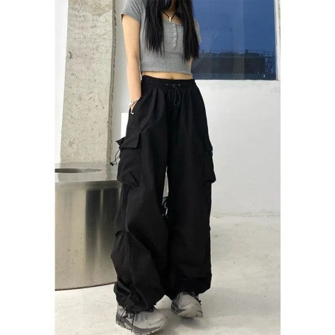 New Loose Straight Wide Leg Large Pocket Casual Retro Corset Pants