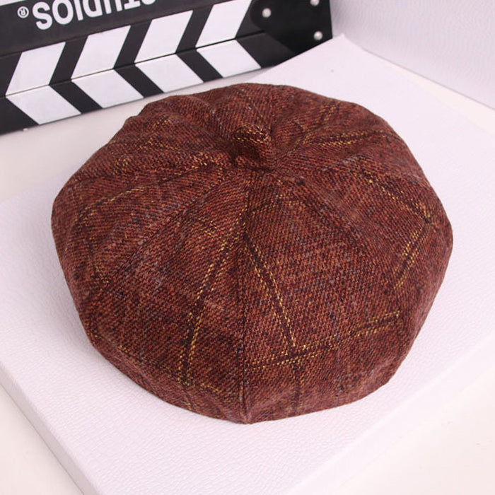 Retro Literary Octagonal Hat Plaid Beret