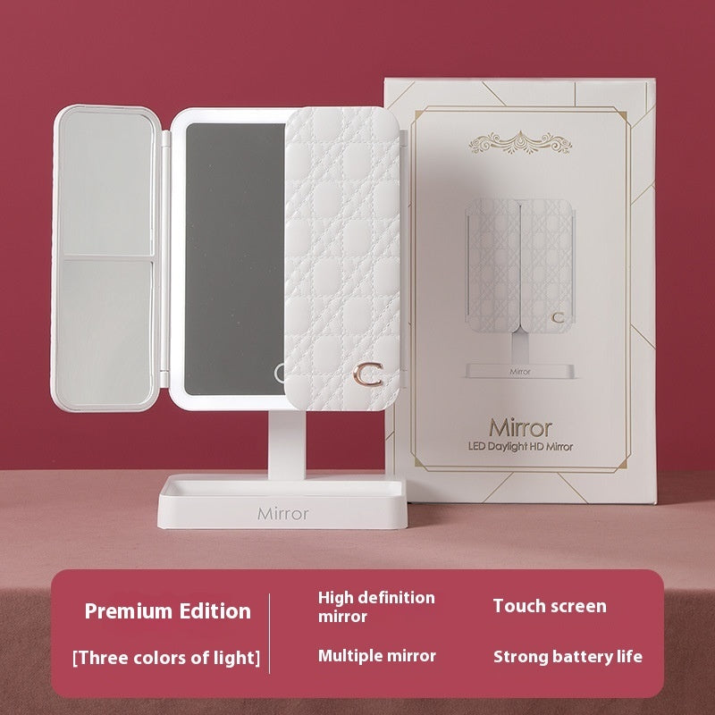 Desktop Three-fold Makeup Mirror With Light Internet Celebrity Dressing Retouching Supplementary Lighting