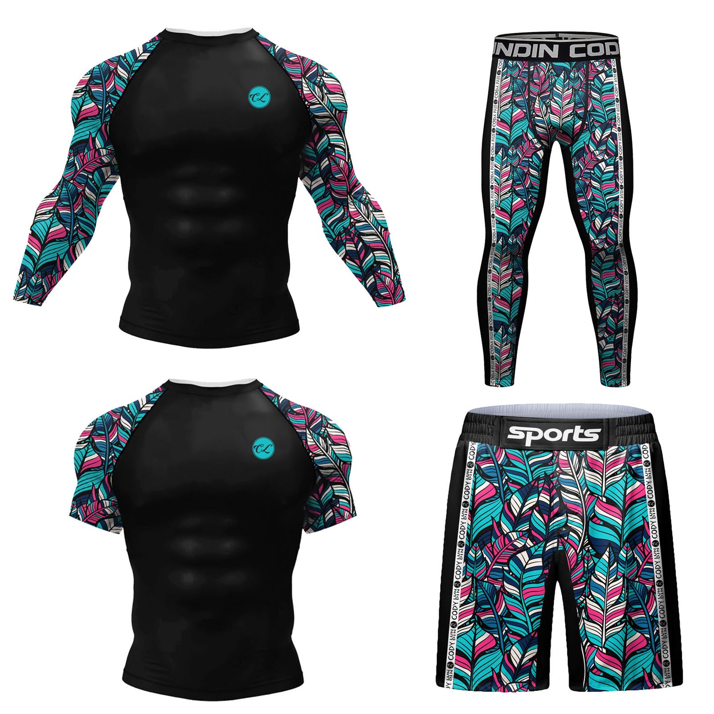Men's Digital Printing Fitness Quick-drying Stretch Clothes Casual Four-piece Suit