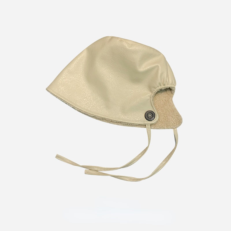 Lace Up Basin Hat With Rear Split PU Leather