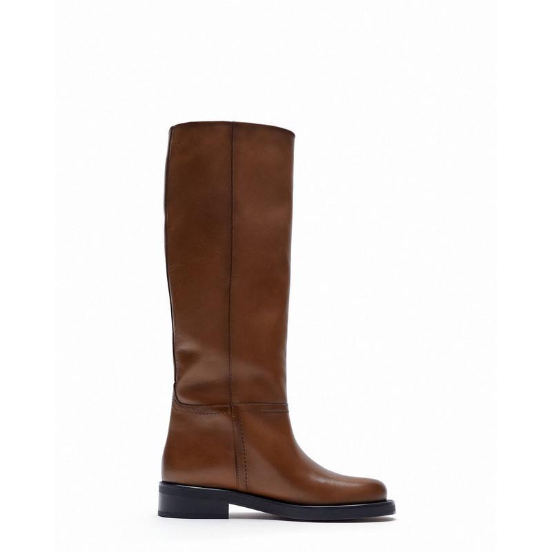 Women's Shoes Brown Vintage Cow Leather High Boots