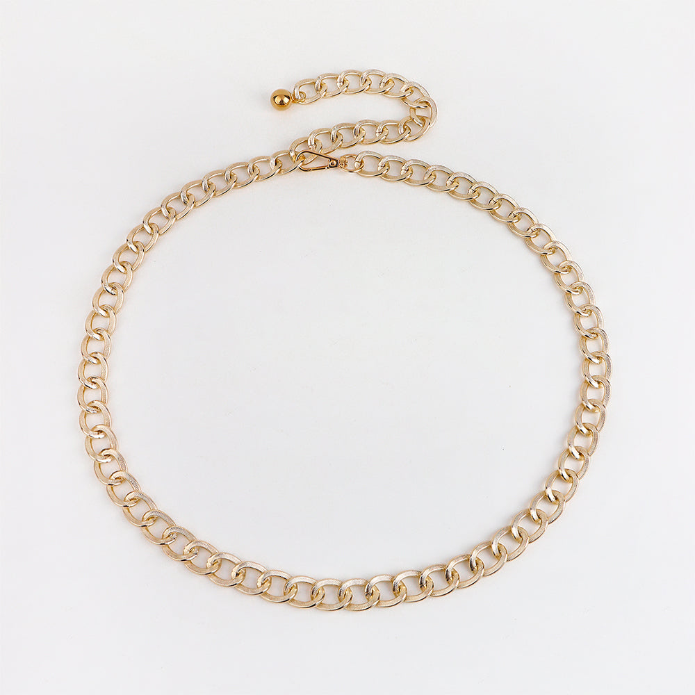 Metallic Hollowed-out Texture Gold Women's Waist Chain With Retro Single Loop Body Chain With Blouse Dress Sexy Waist Accessories