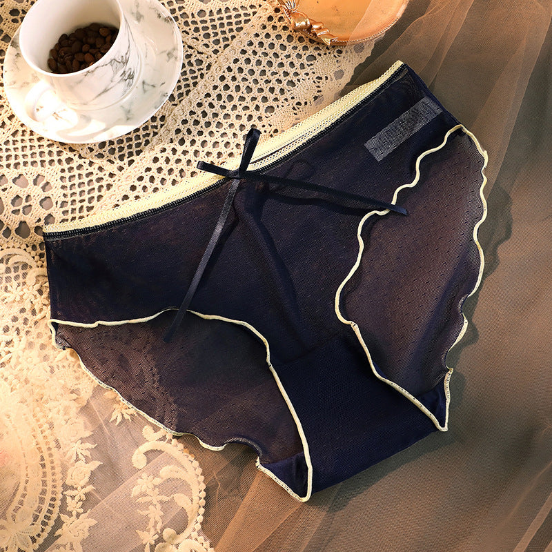 Transparent Underwear Confused Mesh Hot Lace Bow Ruffled Classic Briefs