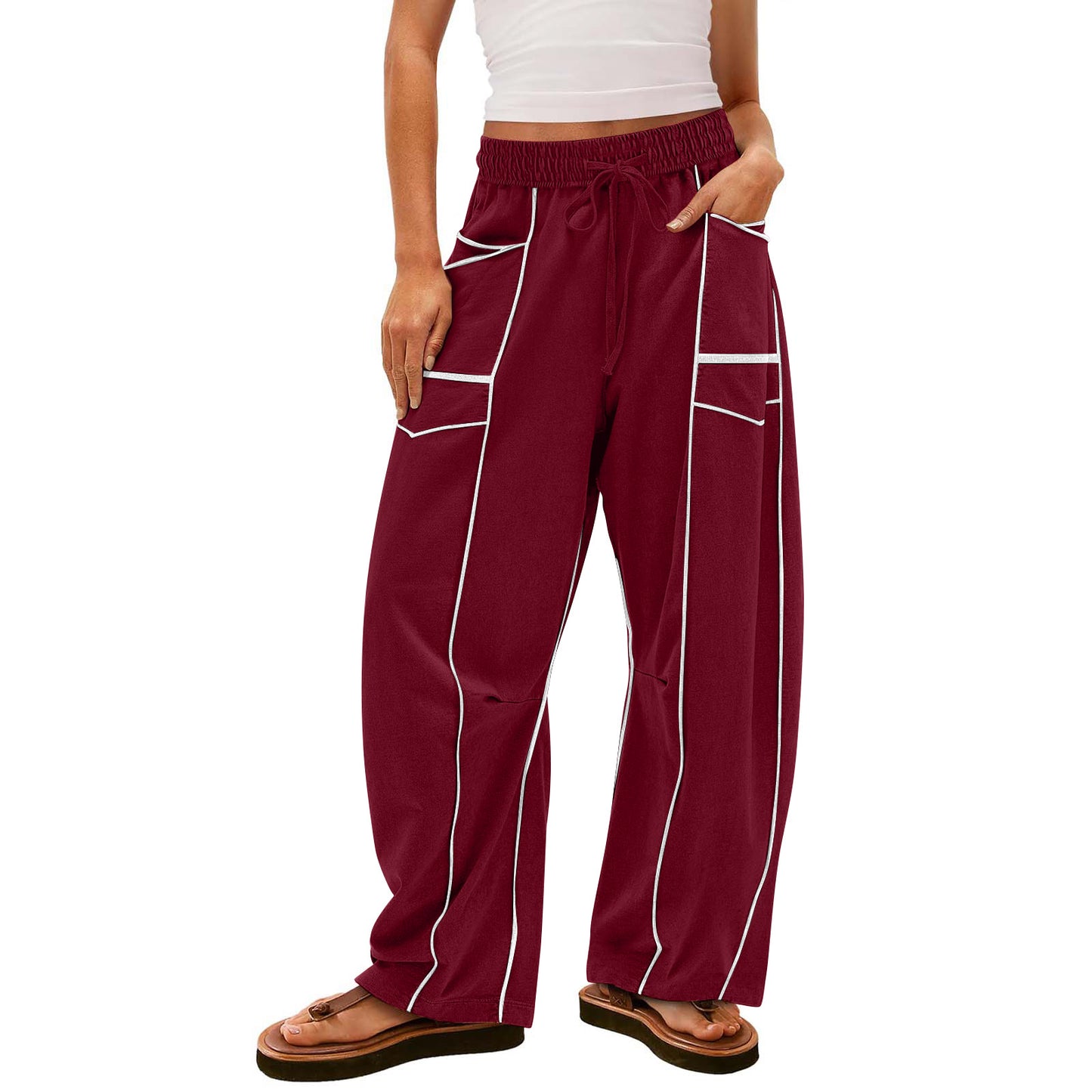 Women With Drawstring Waist Casual Pants