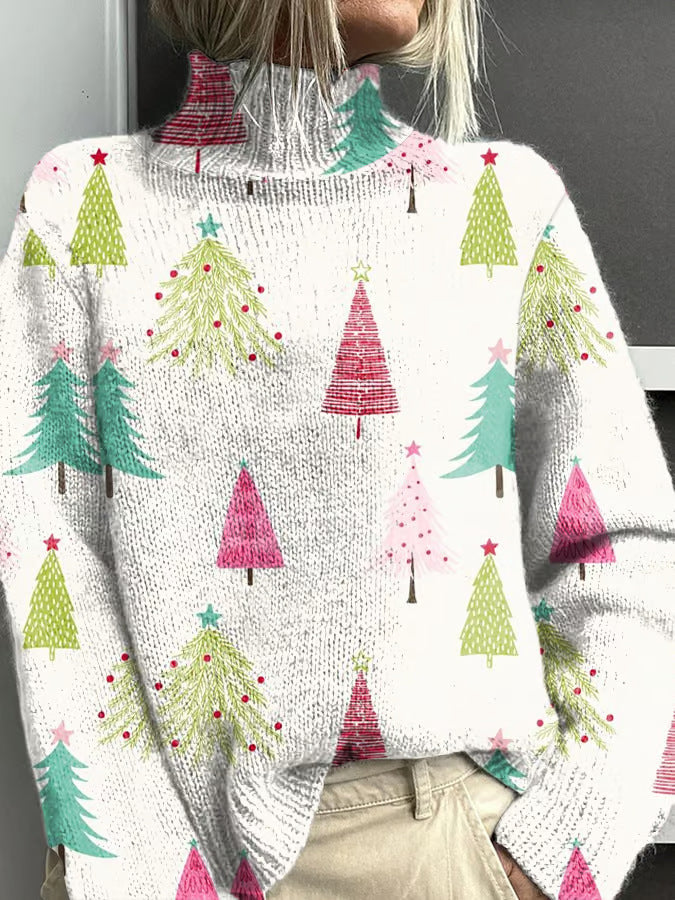 Printing Casual Cloak Turtleneck Pullover Women Abstract