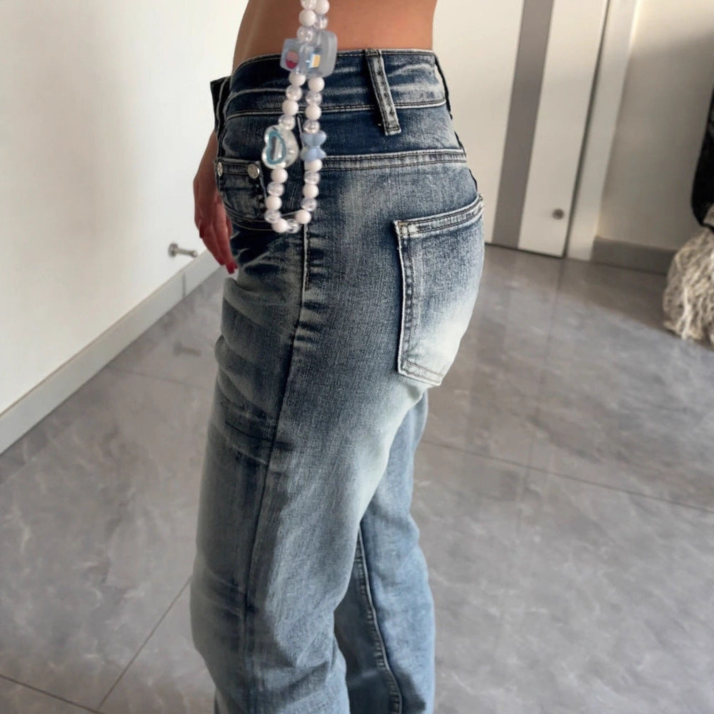 Dame Stretch Slim Straight Jeans Med Lav Talje