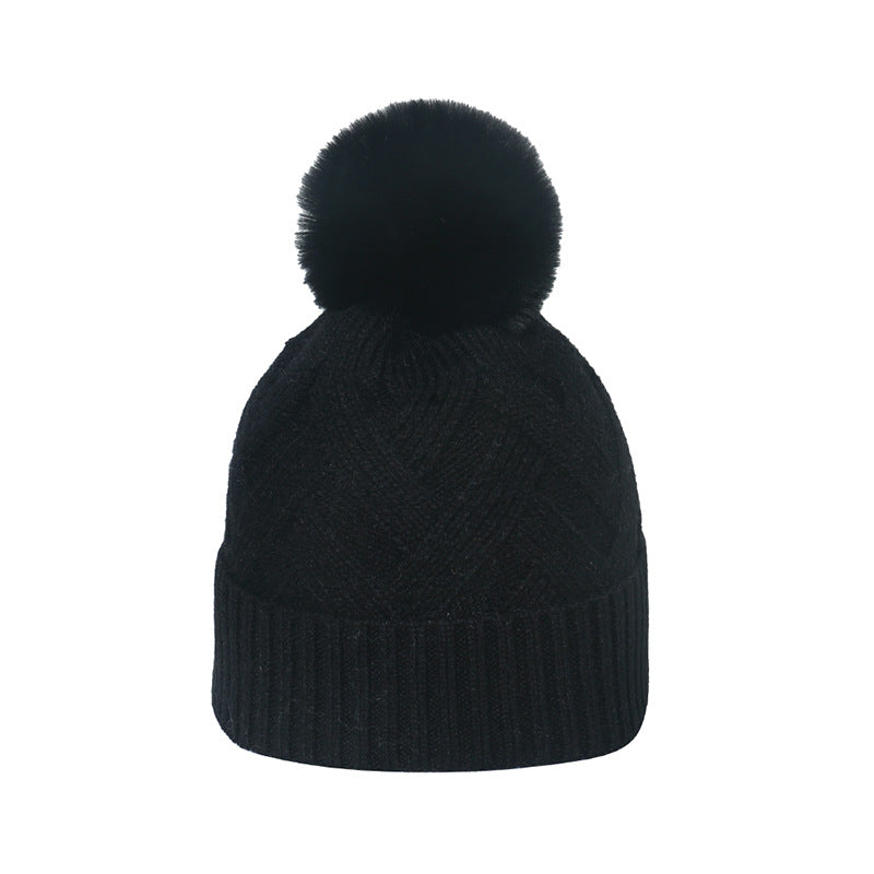 Trend Cross-border Fur Ball Woolen Cap Braiding Thread Plaid Knitted Hat