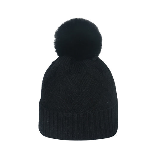 Trend Cross-border Fur Ball Woolen Cap Braiding Thread Plaid Knitted Hat