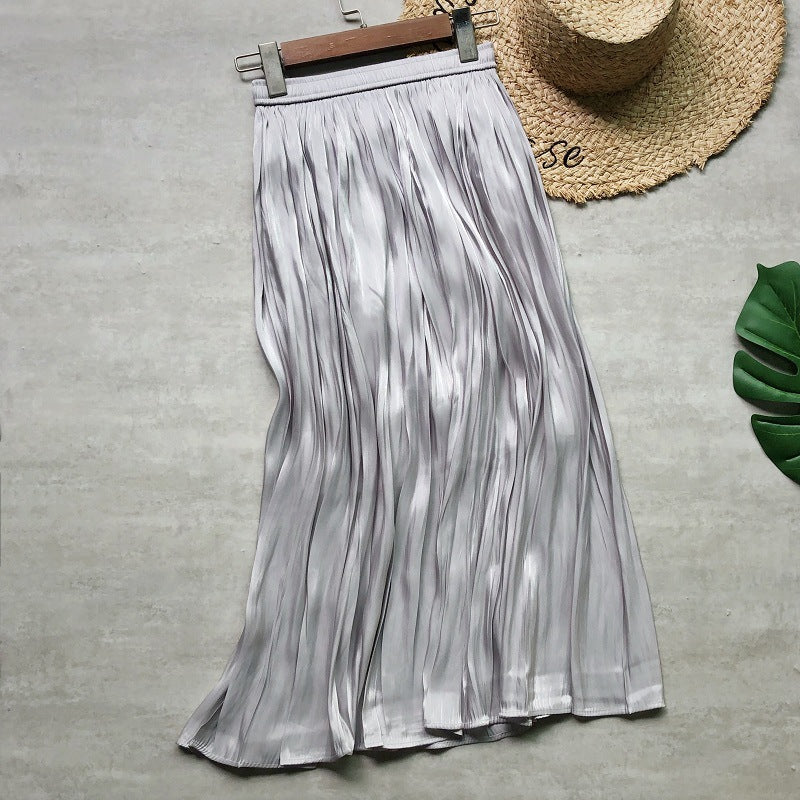 Glossy Silky Pearl Glossy Satin Pleated Skirt