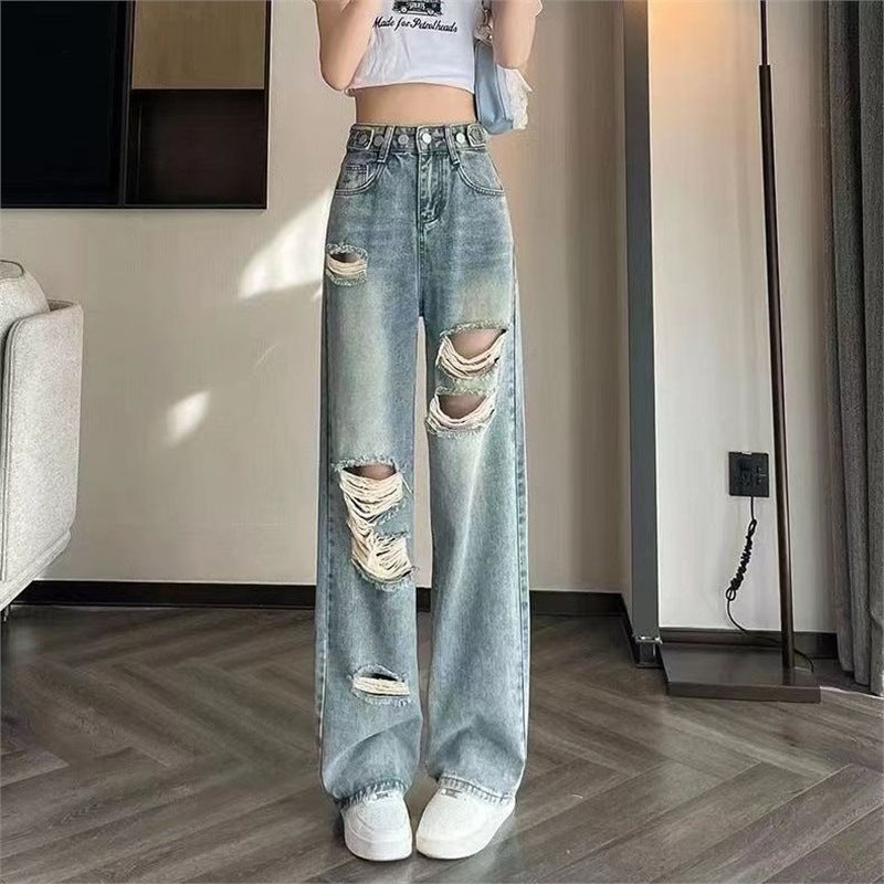 Womens Baggy Plus-size Ripped Jeans