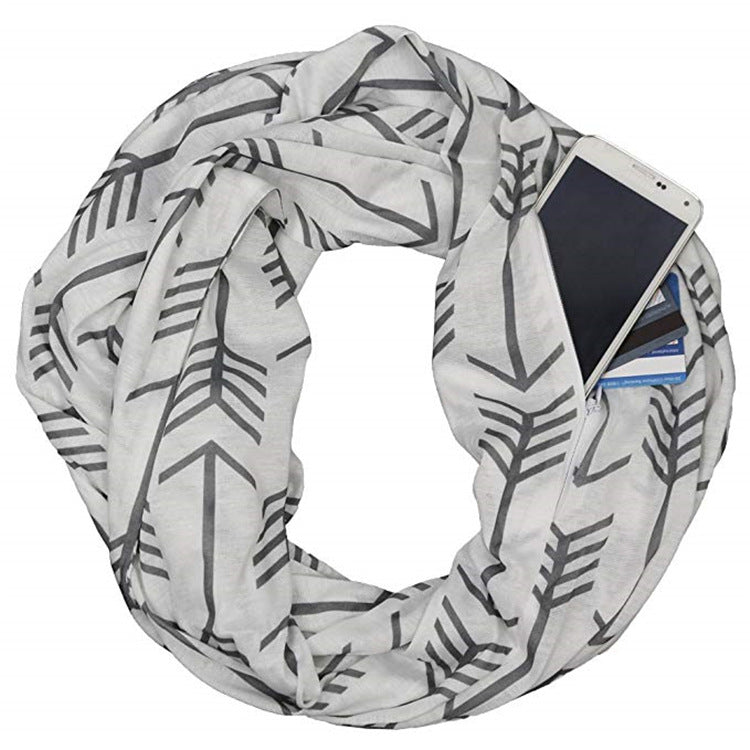 Printed Dark Grey Fish Bone Pocket Scarf