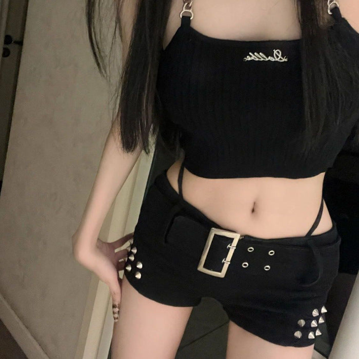 Womens Black Low-Waist Butt-Lifting Slimming Ultra-Short Shorts