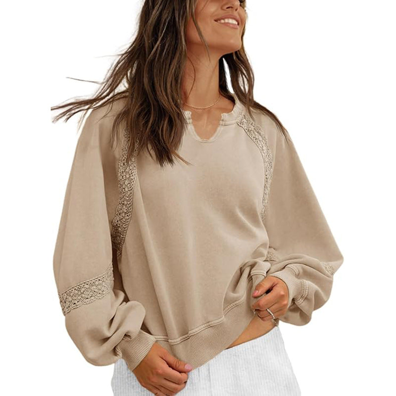 Dame Sweatshirt Afslappet V-hals Blonde Sweater