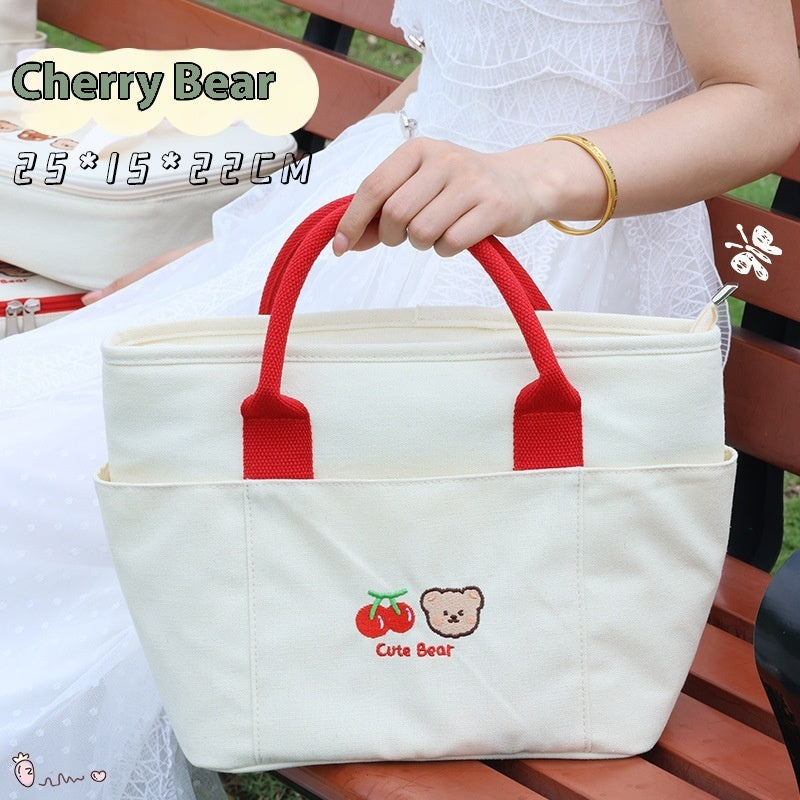 Cherry Bear Good-looking Lunch Box Bag Portable Office Worker Large Capacity Storage Bag