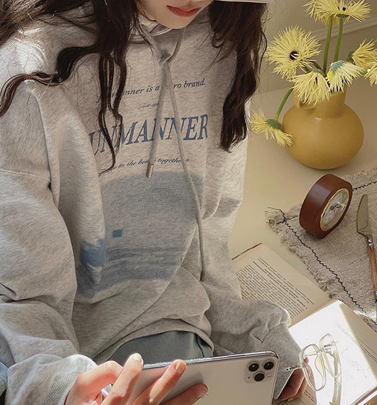Letter Print American Vintage Hoodie Plus Size
