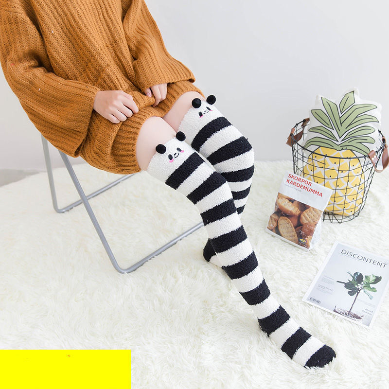 Fall Winter Over The Knee Plus Long Coral Fleece Floor Socks