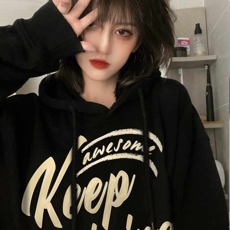 Sweater til kvinder efterår og vinter, foret med fleece, tyk, afslappet stil
