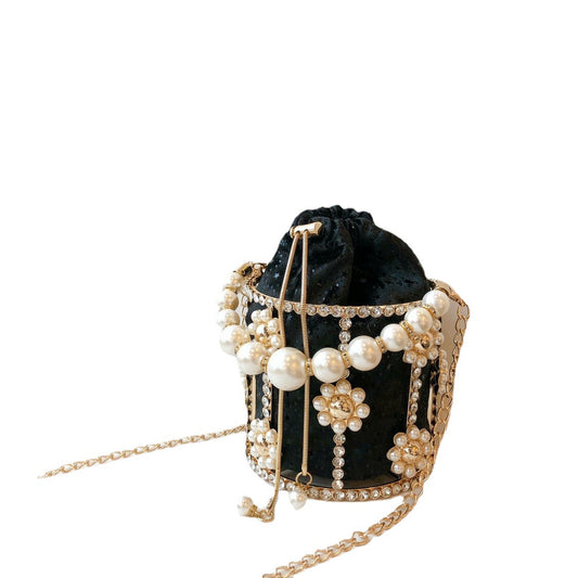 Damehåndtaske Håndlavet Perle Blomst Rhinestone Net Rød Bærbar Skuldertaske