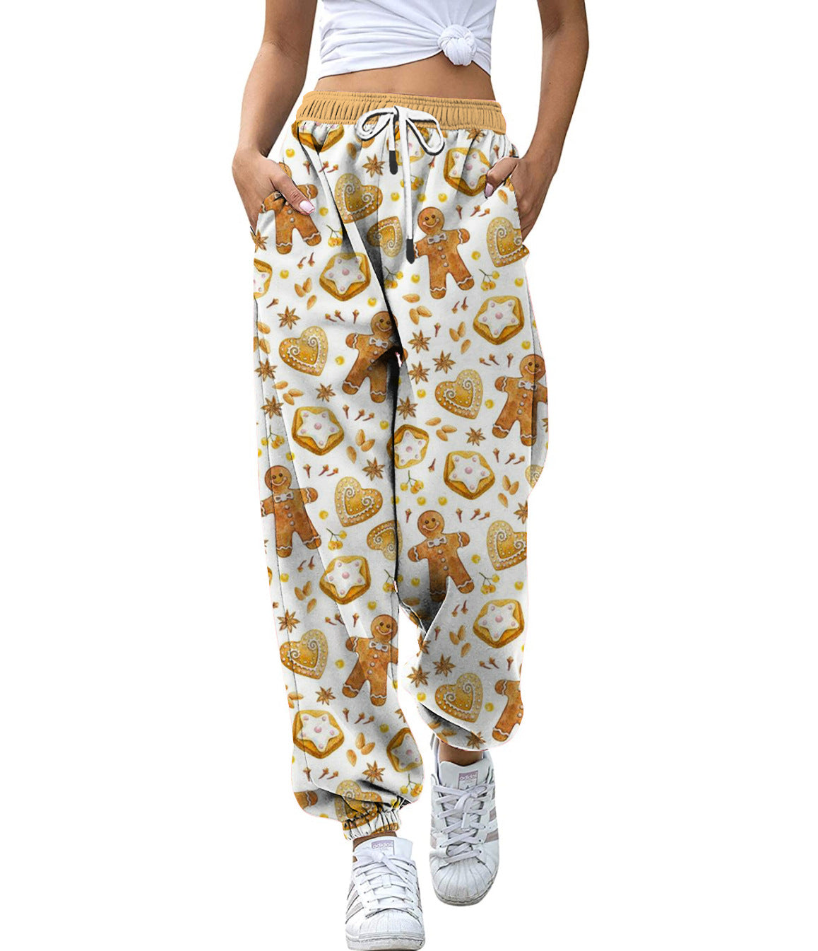 European And American Christmas High Waist Loose 3d Printed Casual Drawstring Women's Sports Casual Pants