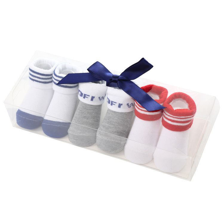 Cute Cartoon Solid Color Polka Dot Letters Striped Bow Baby Socks Set