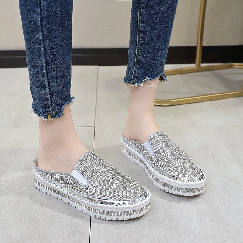Fashionable All-match Heelless Casual Slip-on Half Drag Large Size Women's Shoes