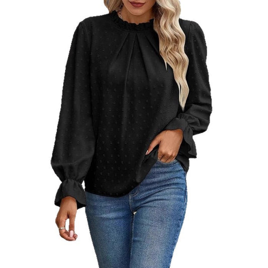 Elegant Women's Jacquard Round-neck Slim-fit Slimming Long-sleeve T-shirt