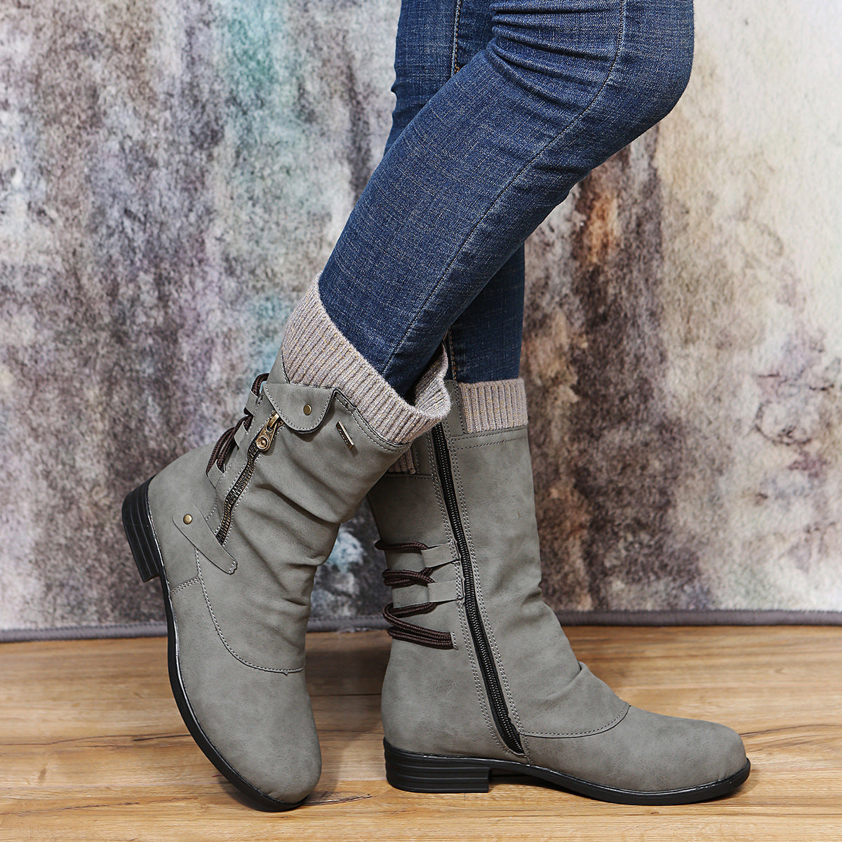 Flat-bottomed Plus Size Women's Woolen Martin Boots