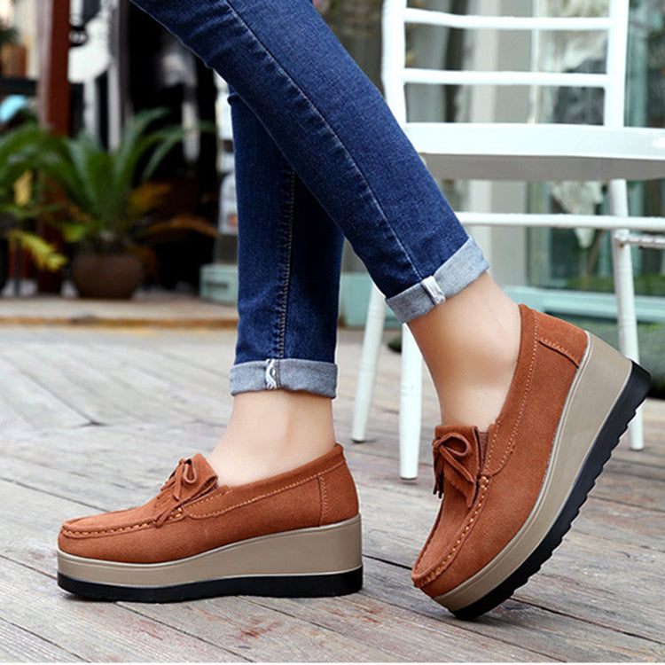 Nye Kvinder Kvast Sløjfe Design Sko Mode Tyk Bund Kilehæl Sko Casual Slip-on Ensfarvet Flade Sko