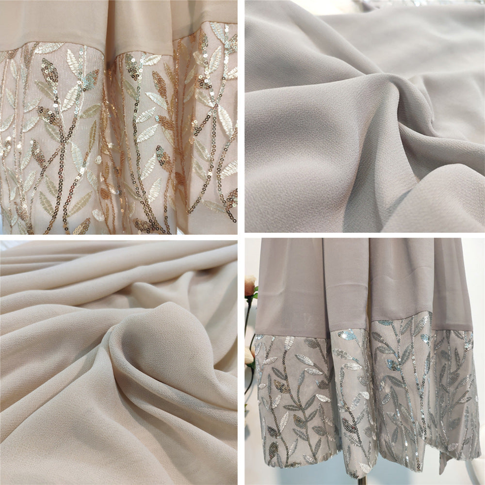 Dame-chiffon-turban med syninger i ensfarvet