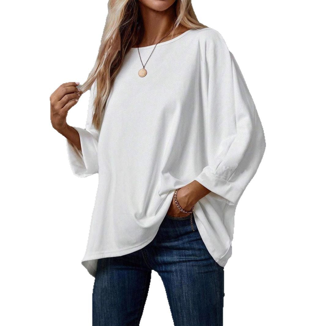 Dame ensfarvet pullover T-shirt med rund hals