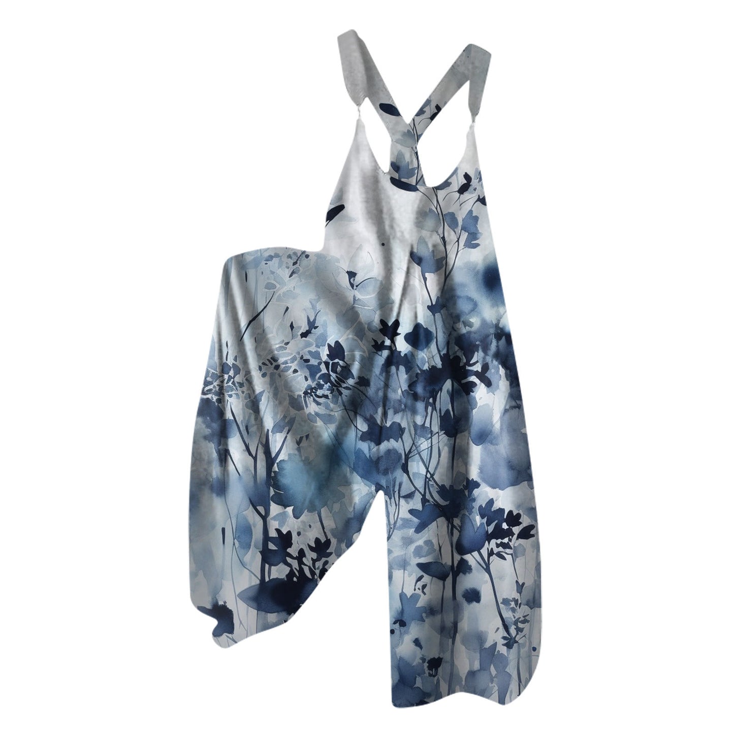 Women's Knitted Pocket Printed Loose Casual Jumpsuit