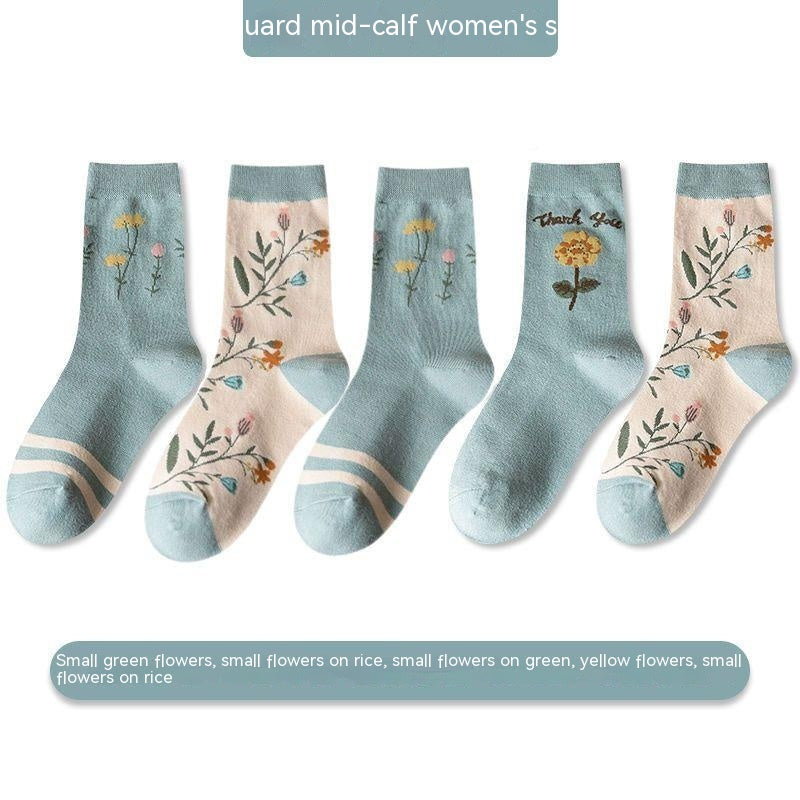 Women's Versatile Leisure Pure Cotton Mid-calf Length Socks Sweat Absorbing And Deodorant
